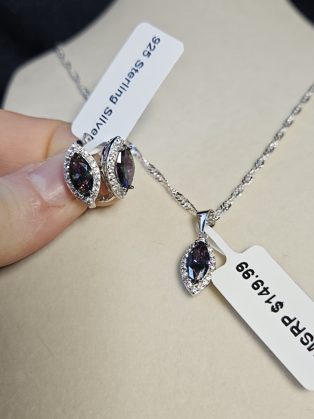 Sterling Silver Mystic Topaz Marquise Pendant Necklace and Earring Set - Silver